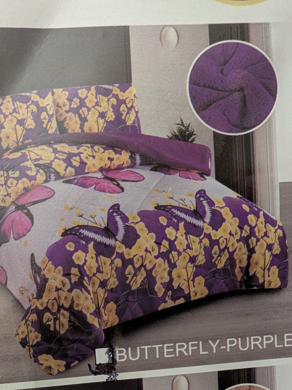 Purple Butterfly Floral Comforter Set - Vibrant Purple and Yellow